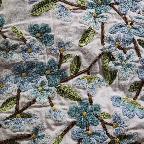 Embroidered Blue Cherry Blossom Square Pillow Sham Cases 18"x18" Button Closure - Picture 2 of 10